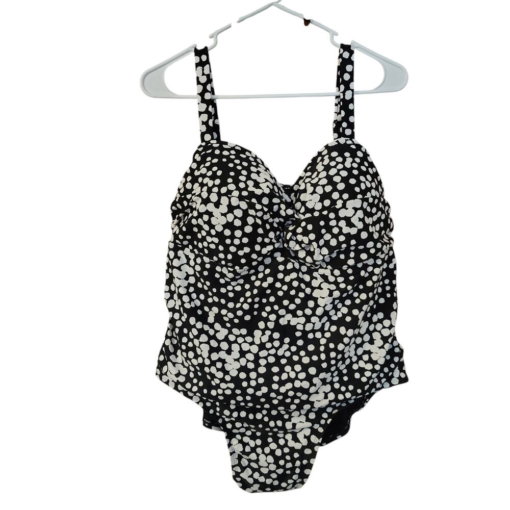 Catalina Swimsuit Plus Size 3x Woman's Black Polka Dots One Piece Swimming 1 Pc
